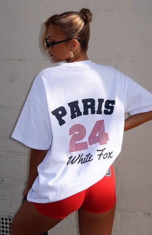 White Fox Boutique Team Paris Oversized T-shirt White | USA-26483SAMQ