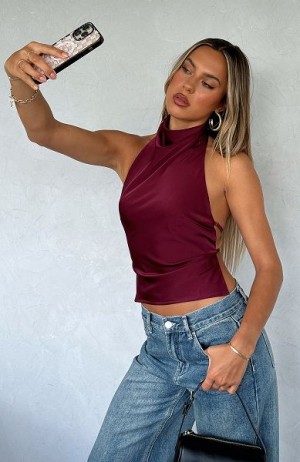 White Fox Boutique Time Passes Halter Tops Burgundy | USA-43962IQLY