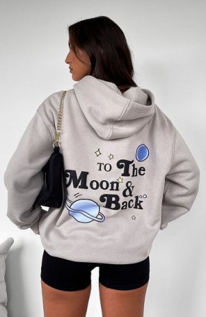 White Fox Boutique To The Moon Oversized Hoodie Beige / Black | USA-48365HWTG