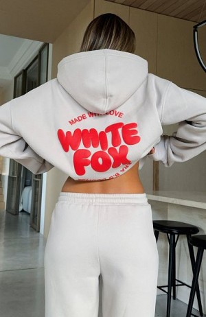 White Fox Boutique With Love For You Oversized Hoodie Beige / Red | USA-17309INFK