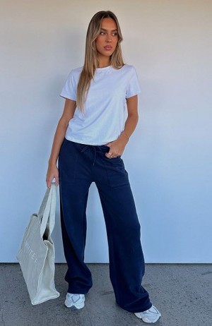 White Fox Boutique You'd Love It Here Wide Leg Sweatpants Navy | USA-67215HIXL