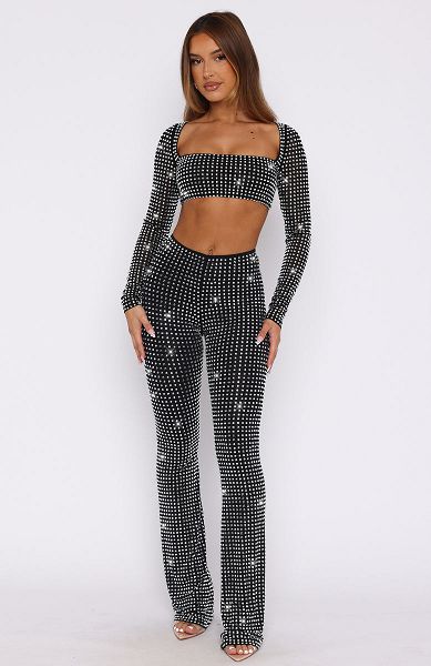 White Fox Boutique Always Sparkling Embellished Pants Black | USA-73568JEXR