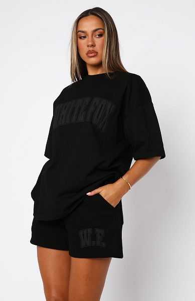 White Fox Boutique Decade Classics Varsity Oversized T-shirt Black | USA-45298UAEX