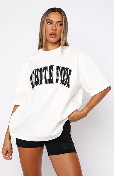 White Fox Boutique Decade Classics Varsity Oversized T-shirt White | USA-37520KPZY