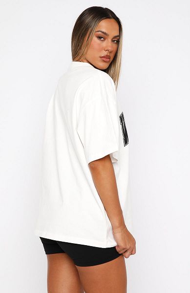 White Fox Boutique Decade Classics Varsity Oversized T-shirt White | USA-37520KPZY