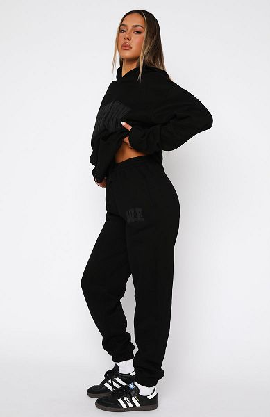 White Fox Boutique Decade Classics Varsity Sweatpants Black | USA-14695NXWE