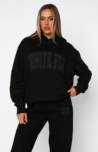 White Fox Boutique Decade Classics Varsity Oversized Hoodie Black | USA-52786PCOS