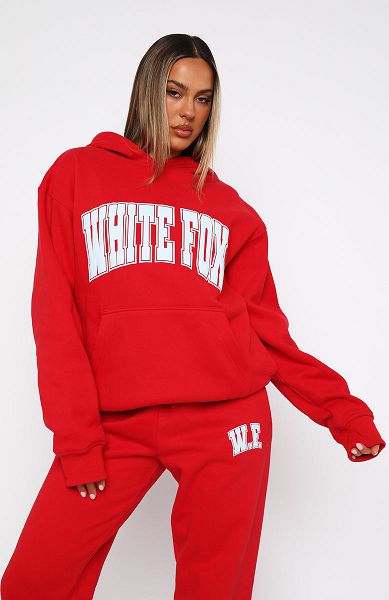 White Fox Boutique Decade Classics Varsity Oversized Hoodie Red | USA-93610CRKD