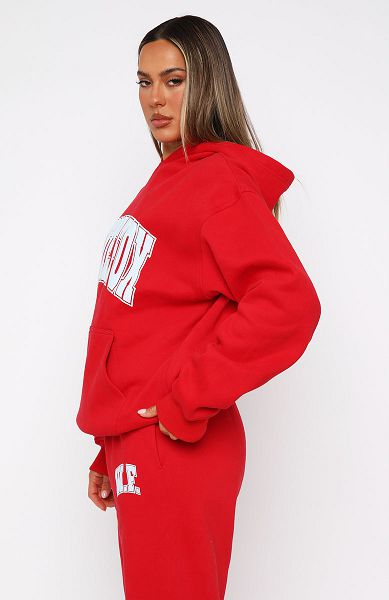 White Fox Boutique Decade Classics Varsity Oversized Hoodie Red | USA-93610CRKD