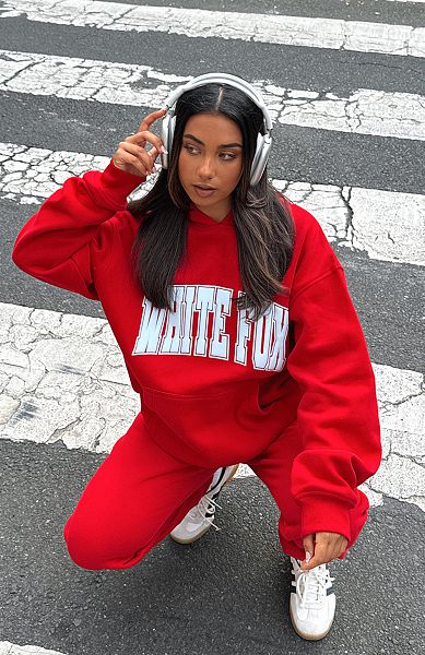 White Fox Boutique Decade Classics Varsity Oversized Hoodie Red | USA-93610CRKD