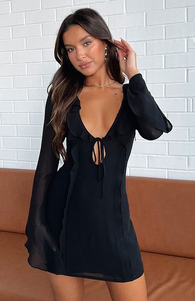 White Fox Boutique Falling To Pieces Long Sleeve Mini Dress Black | USA-26148TJOW