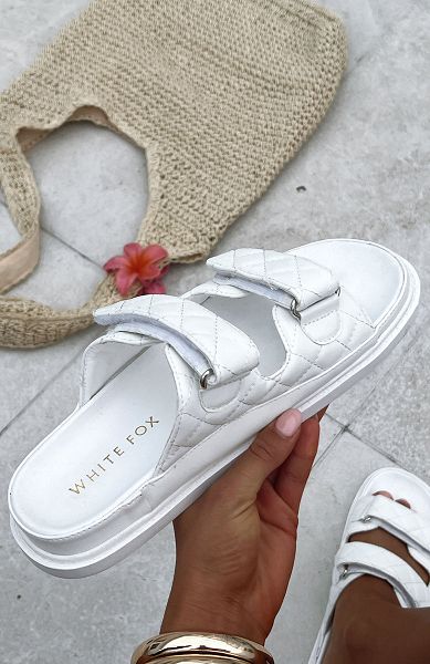 White Fox Boutique Feeling Lucky Slides White | USA-16450JMDC