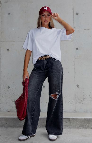 White Fox Boutique Harley Mid Rise Wide Leg Jeans Black Wash | USA-63054NJXW