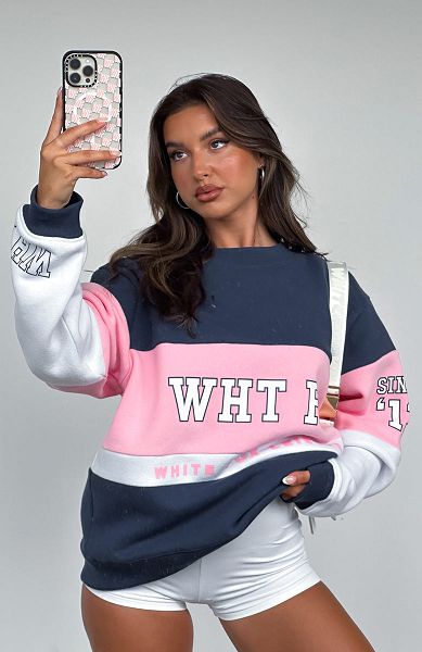 White Fox Boutique Latest And Greatest Oversized Sweaters Navy / Pink / White | USA-49120HADM