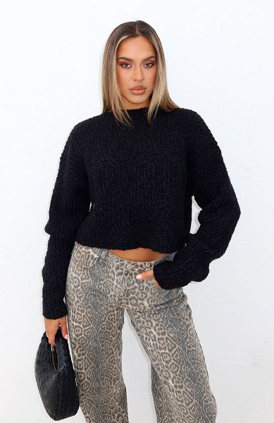 White Fox Boutique Leave Without Me Knit Sweaters Black | USA-84567WCLI