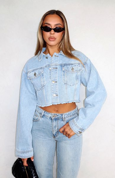 White Fox Boutique Lightspeed Cropped Denim Jackets Light Blue Wash | USA-62953OBIX