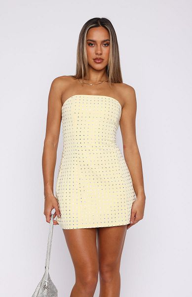 White Fox Boutique Radiant Embellished Mini Dress Lemon | USA-19265BLZW