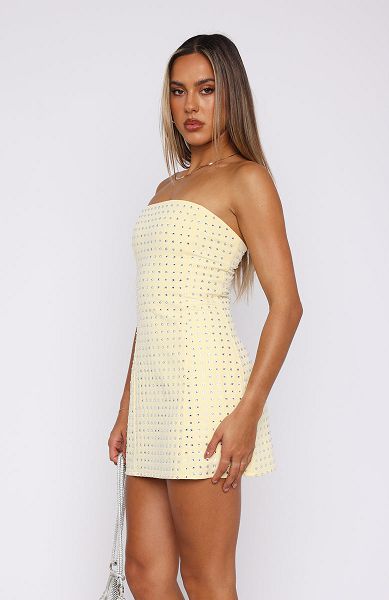 White Fox Boutique Radiant Embellished Mini Dress Lemon | USA-19265BLZW