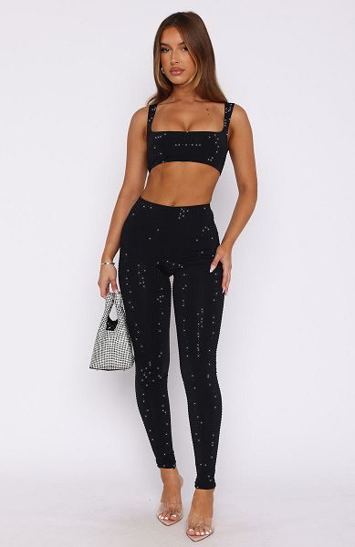 White Fox Boutique Running Late Embellished Pants Black | USA-35268JMDH