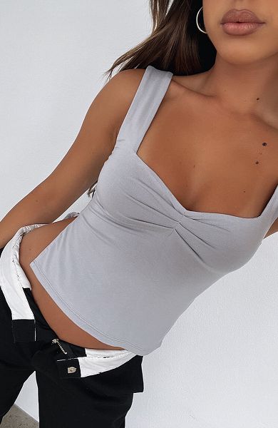 White Fox Boutique Taking Off Tops Grey White | USA-81750CDIT