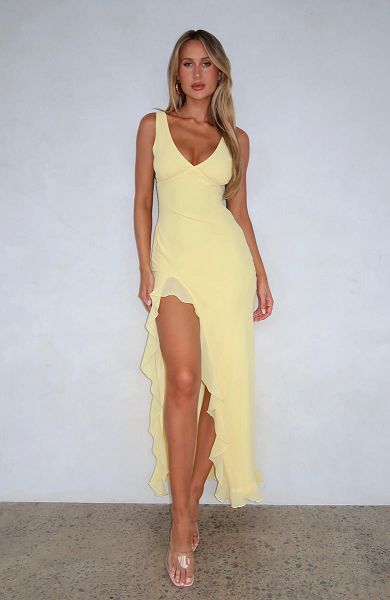 White Fox Boutique Tell Me Everything Maxi Dress Lemon | USA-81924TWXD