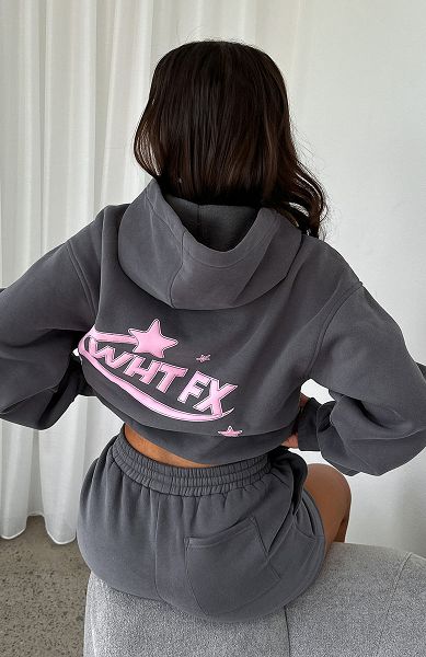 White Fox Boutique The Main Star Oversized Hoodie Grey / Pink | USA-07658BLNK