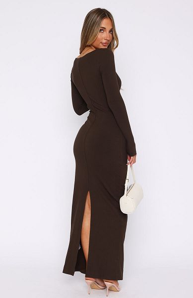 White Fox Boutique Thinking Clearly Long Sleeve Maxi Dress Chocolate | USA-38742FUON