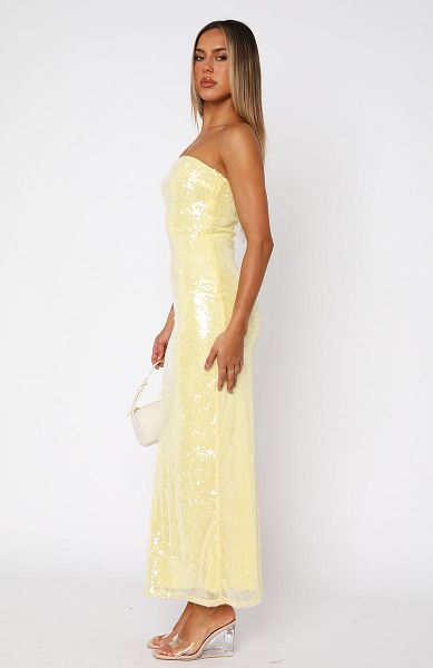 White Fox Boutique Totally Clueless Strapless Maxi Dress Lemon | USA-73908LTFS