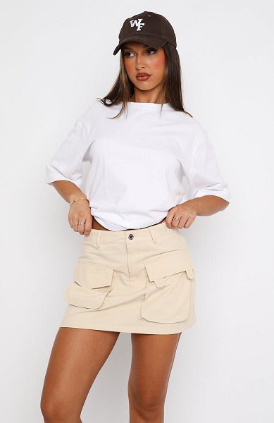 White Fox Boutique Weekend Travels Cargo Mini Skirts Beige | USA-05816KQWU