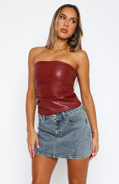 White Fox Boutique Well Behaved Strapless Pu Tank Top Burgundy | USA-07263XCHB