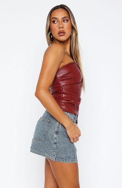 White Fox Boutique Well Behaved Strapless Pu Tank Top Burgundy | USA-07263XCHB