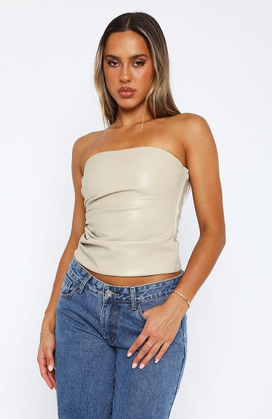 White Fox Boutique Well Behaved Strapless Pu Tank Top Grey Brown | USA-80263UZQL