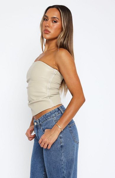 White Fox Boutique Well Behaved Strapless Pu Tank Top Grey Brown | USA-80263UZQL